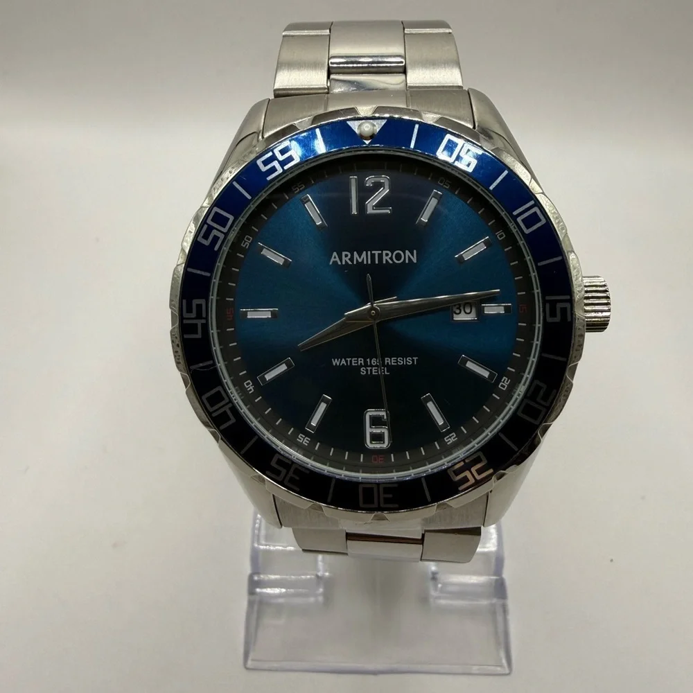 Armitron Blue Face/Bezel Stainless Steel Luminescent Quartz (New Battery)